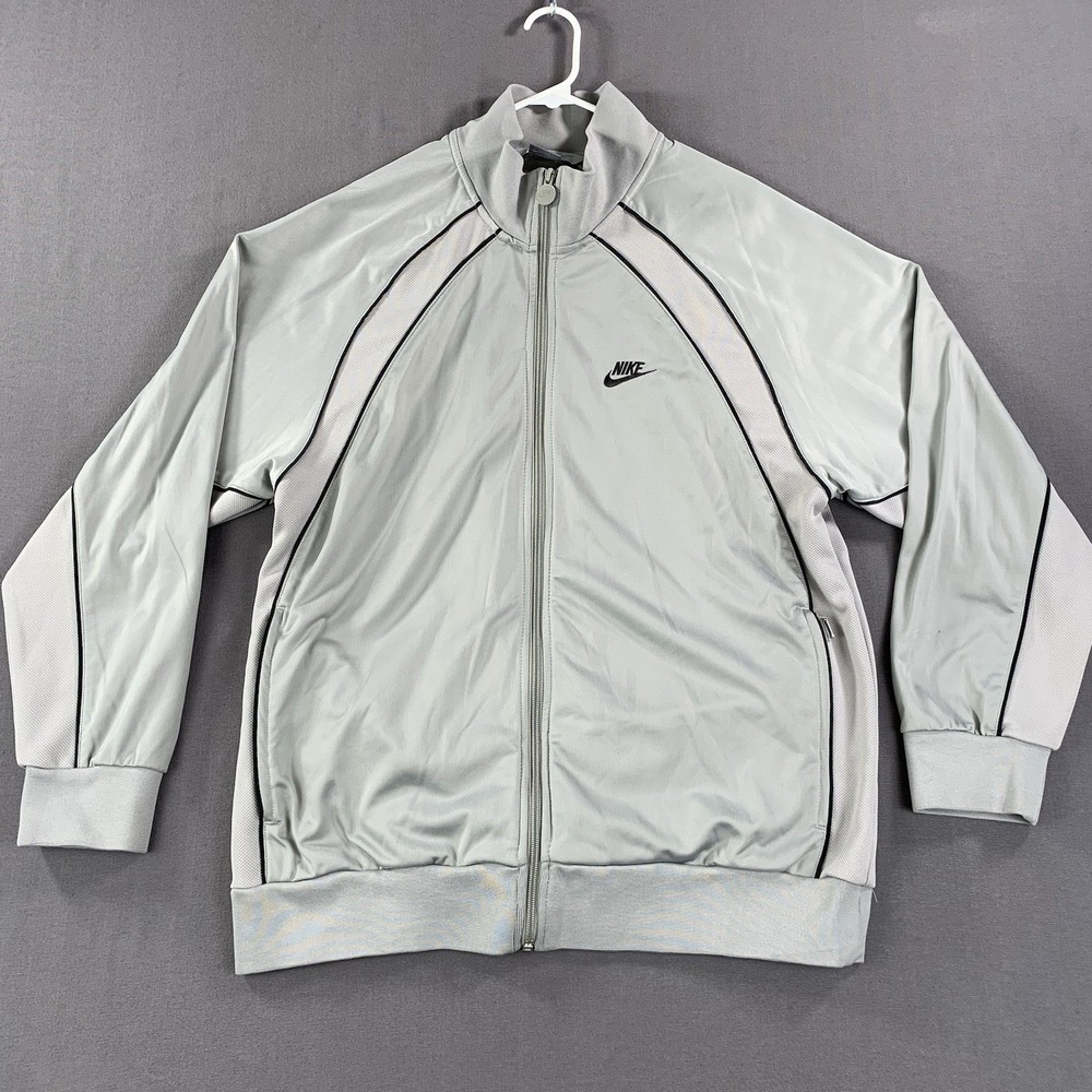 Vintage Nike Track Jacket Medium Grey Long Sleeve Full Zip 2000s Y2K Silver Tag